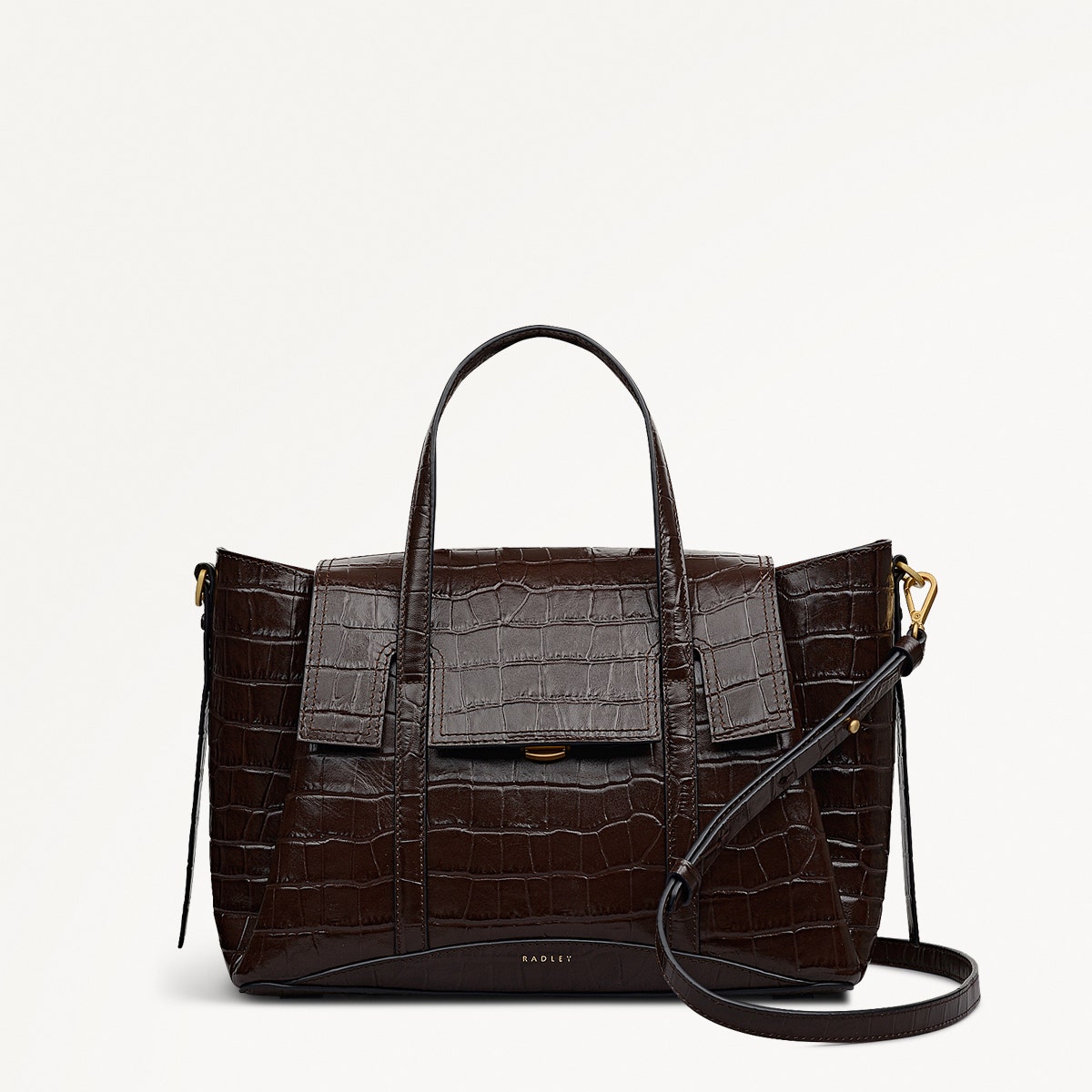 Chancery Leather Medium Flapover Satchel Bag Dark Oak