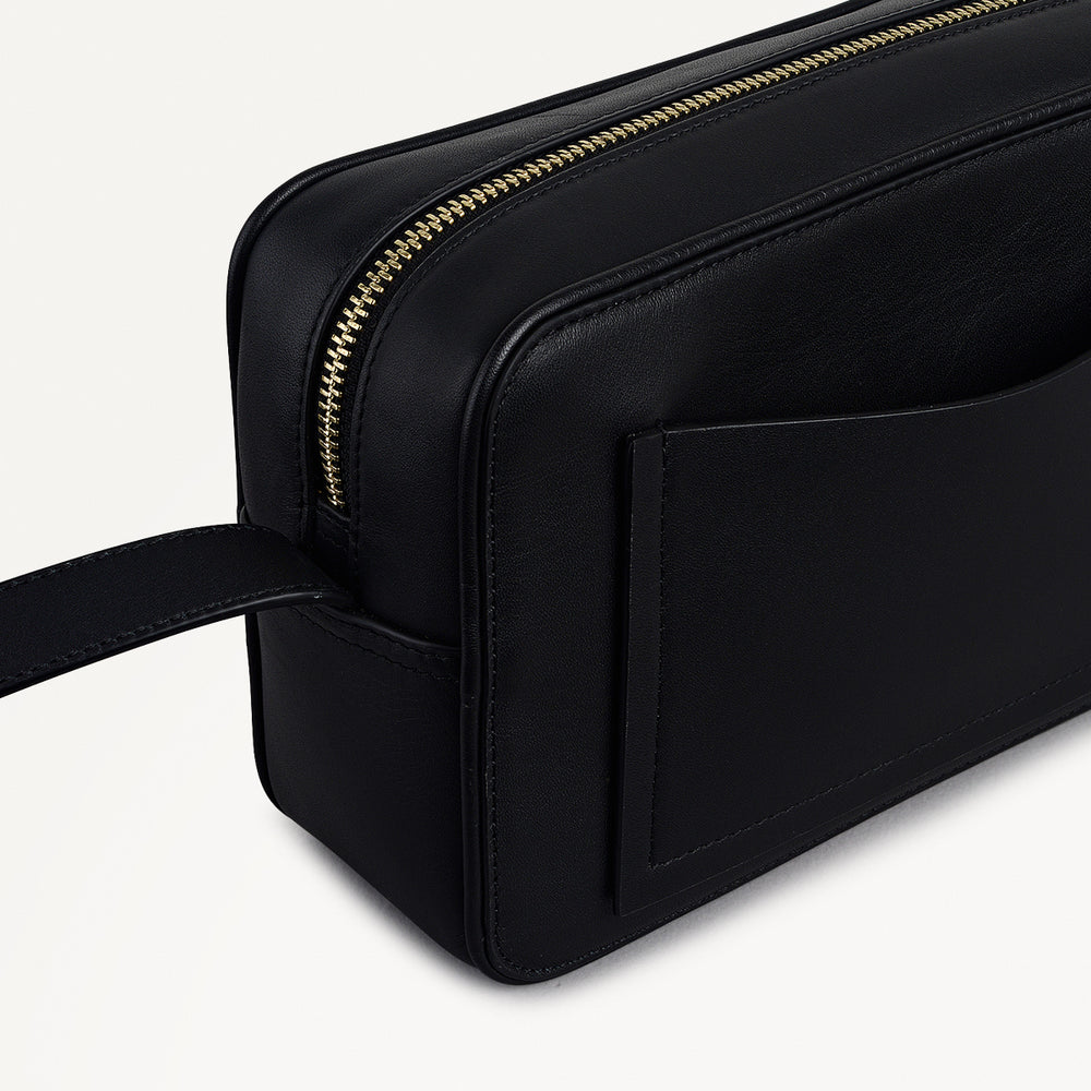 Duchess Close Leather Small Ziptop Cross Body Bag in Black - 112175