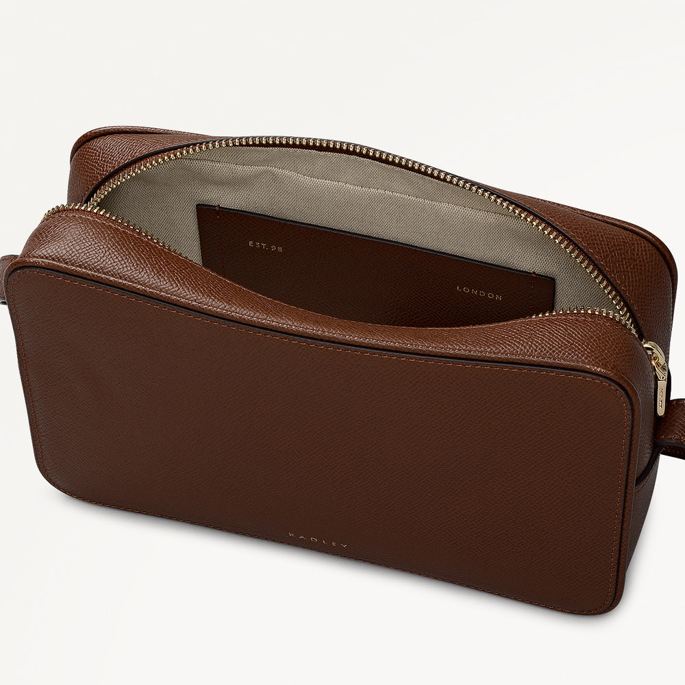 Duchess Close Leather Small Ziptop Cross Body Bag in Chocolate - 112177