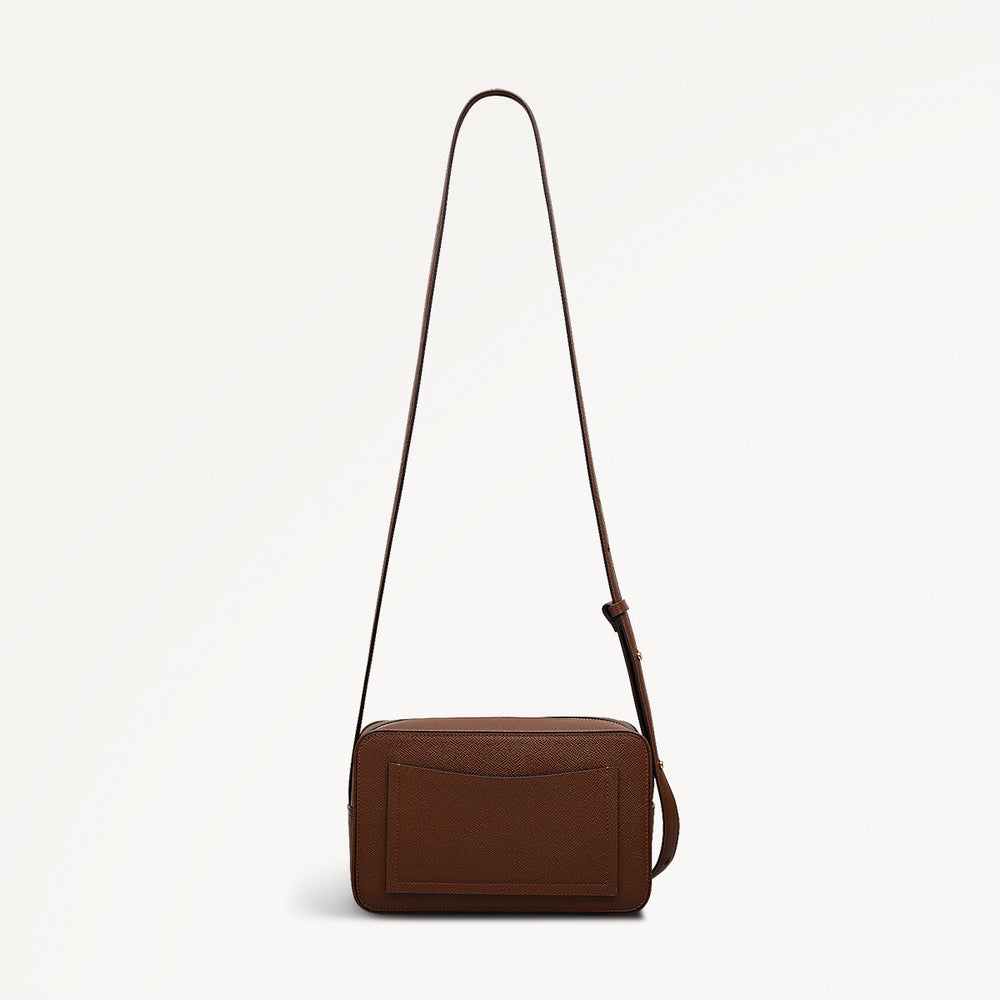 Duchess Close Leather Small Ziptop Cross Body Bag in Chocolate - 112177