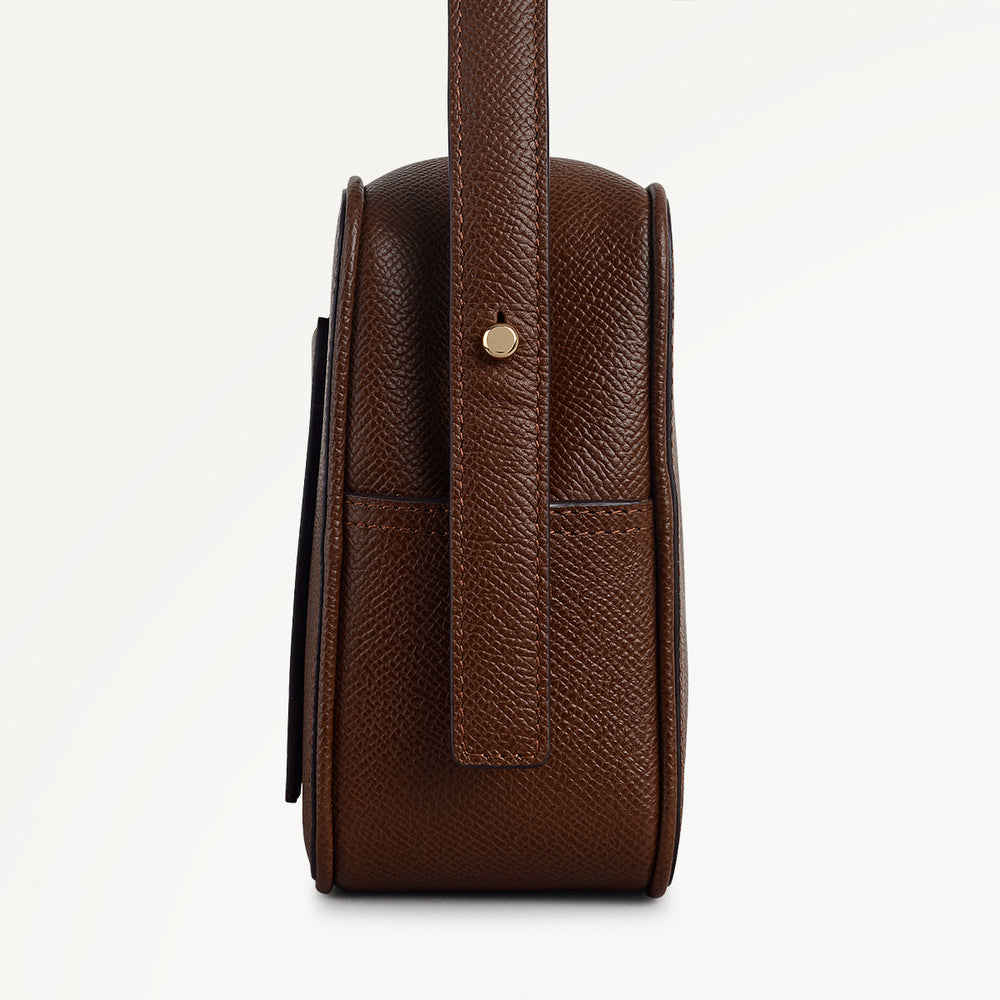 Duchess Close Leather Small Ziptop Cross Body Bag in Chocolate - 112177