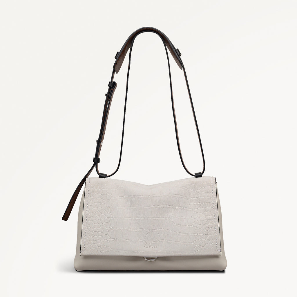 Mercer Street Faux Croc Medium Flapover Shoulder Bag in Snow - 112181