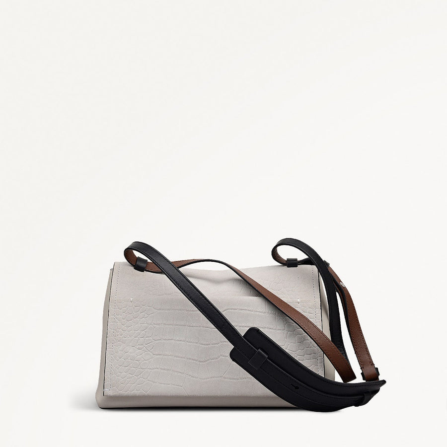 Mercer Street Faux Croc Medium Flapover Shoulder Bag in Snow - 112181