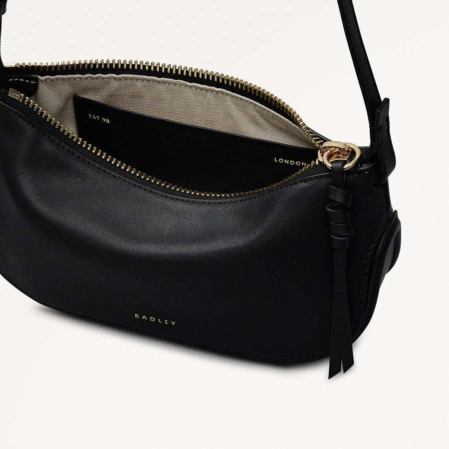 The Iris Leather Small Ziptop Cross Body Bag in Black - 112184