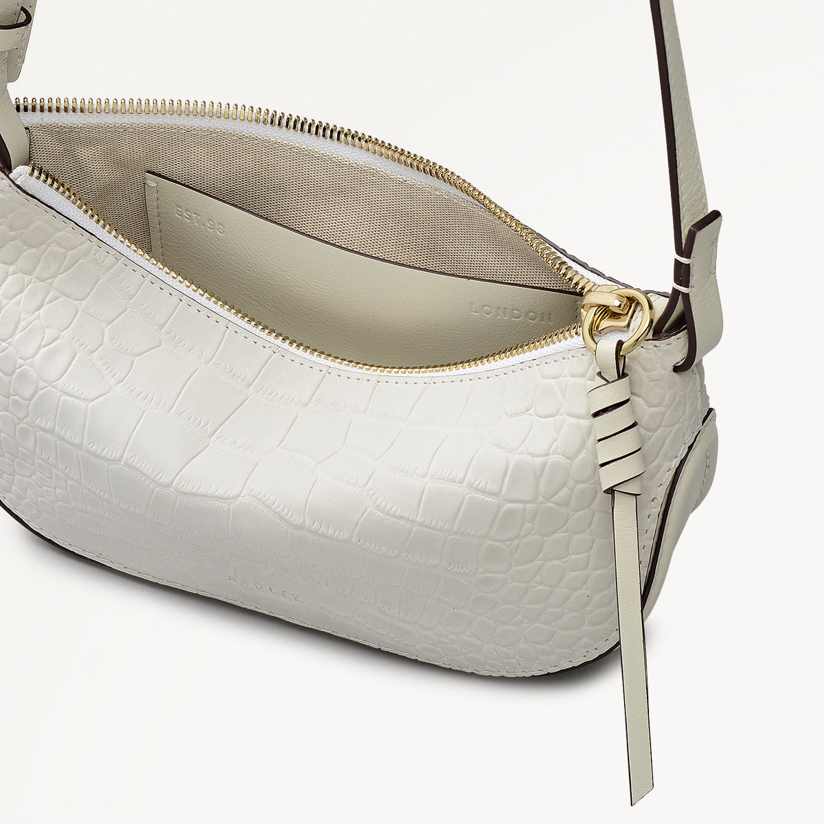 The Iris Leather Small Ziptop Cross Body Bag in Snow - 112185
