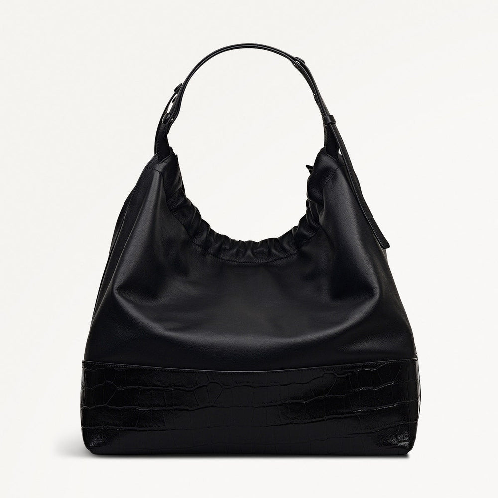 The Portobello Leather Large Drawstring Shoulder Bag in Black - 112190