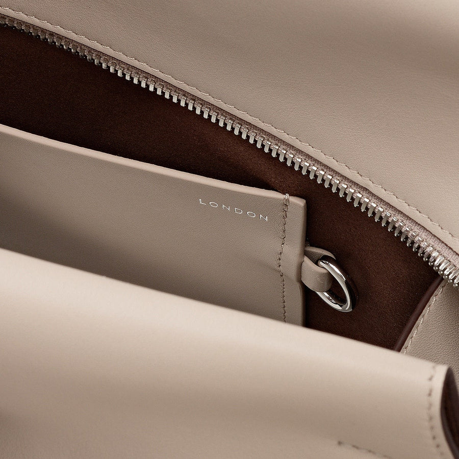 The Christina Leather Large Ziptop Shoulder Bag in Porcini - 112197