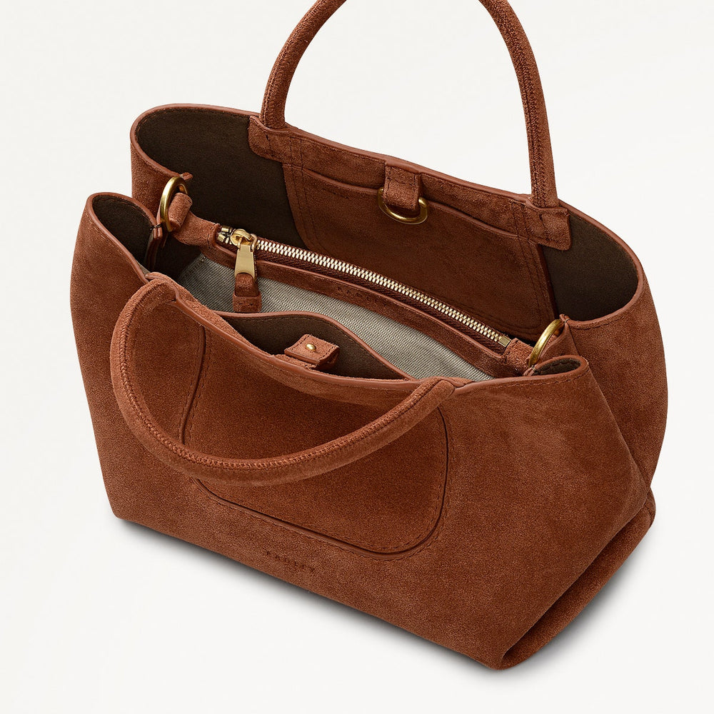 The Compton Suede Small Ziptop Grab Bag in Russet - 112201