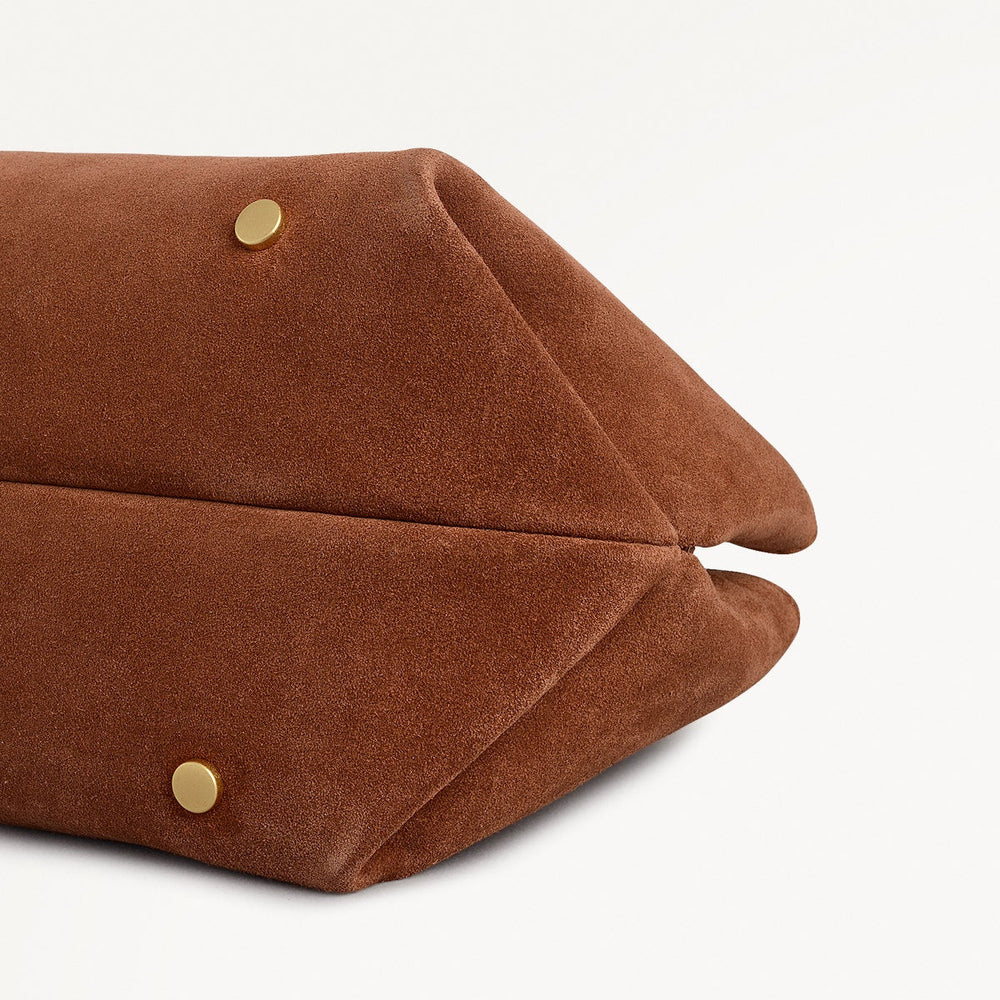 The Compton Suede Small Ziptop Grab Bag in Russet - 112201
