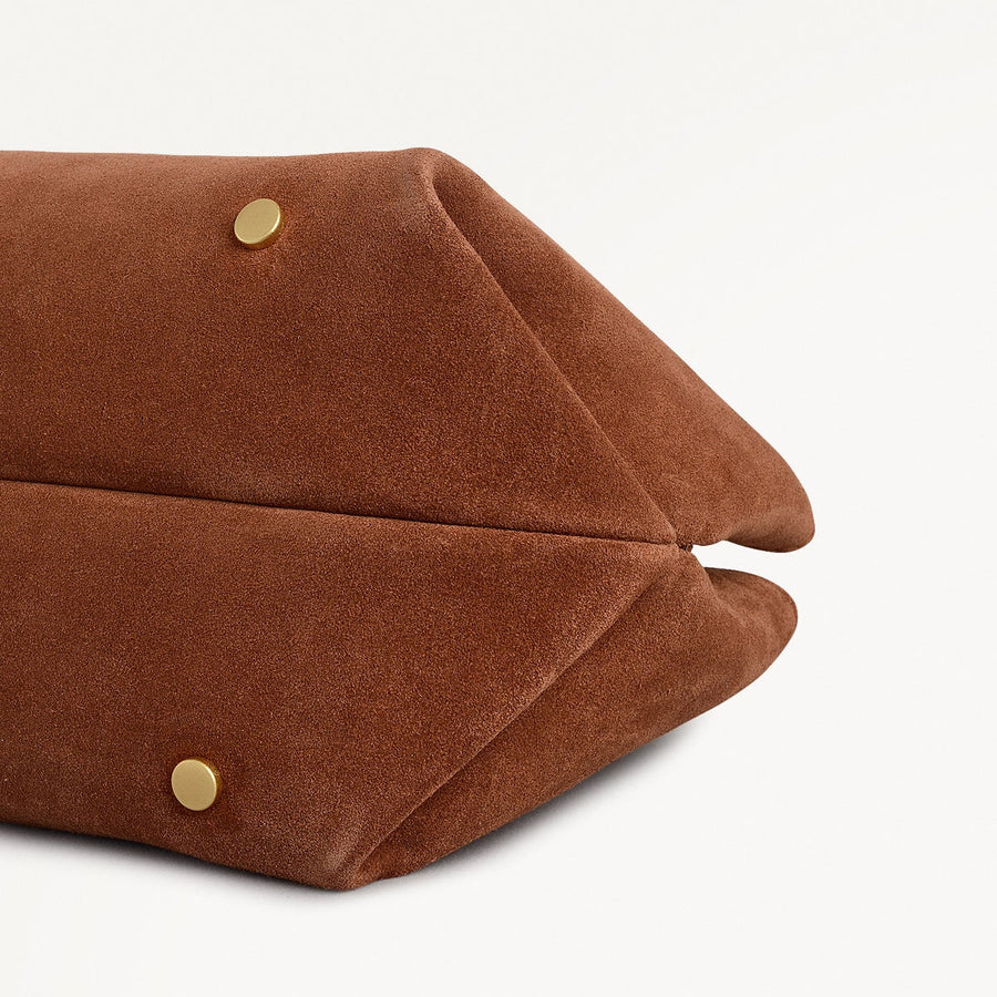 The Comptop Suede Small Ziptop Grab Bag in Russet - 112201