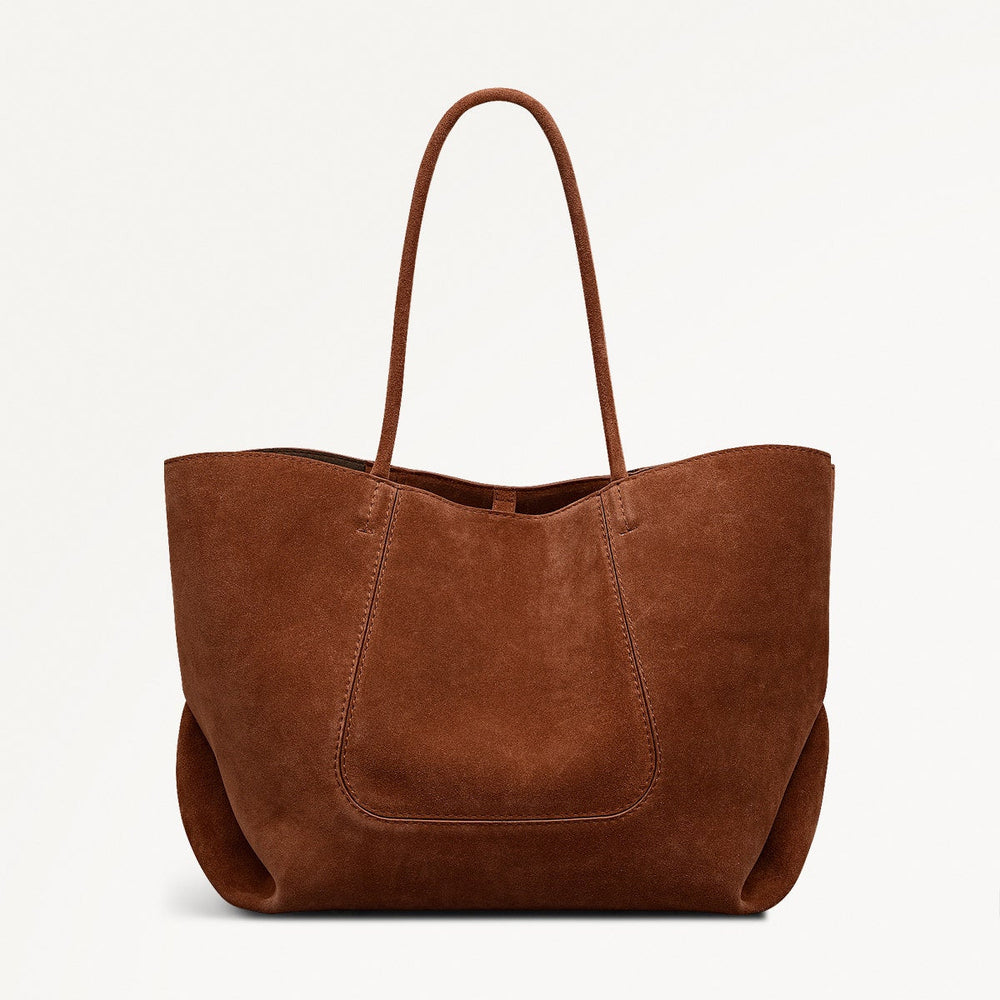 The Compton Suede Medium Ziptop Shoulder Bag in Russet - 112202