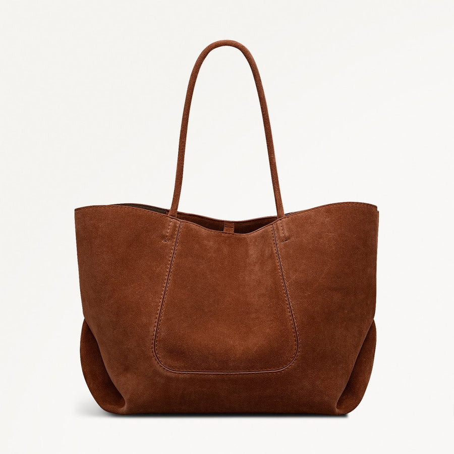 The Compton Suede Medium Ziptop Shoulder Bag in Russet - 112202