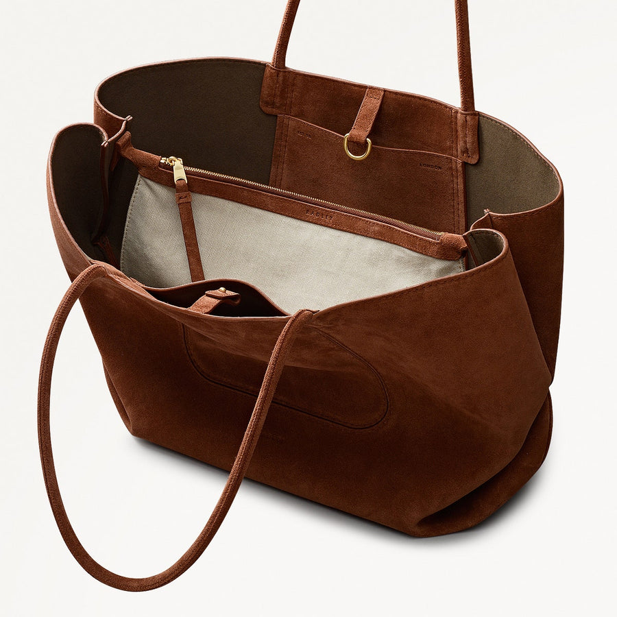 The Compton Suede Medium Ziptop Shoulder Bag in Russet - 112202