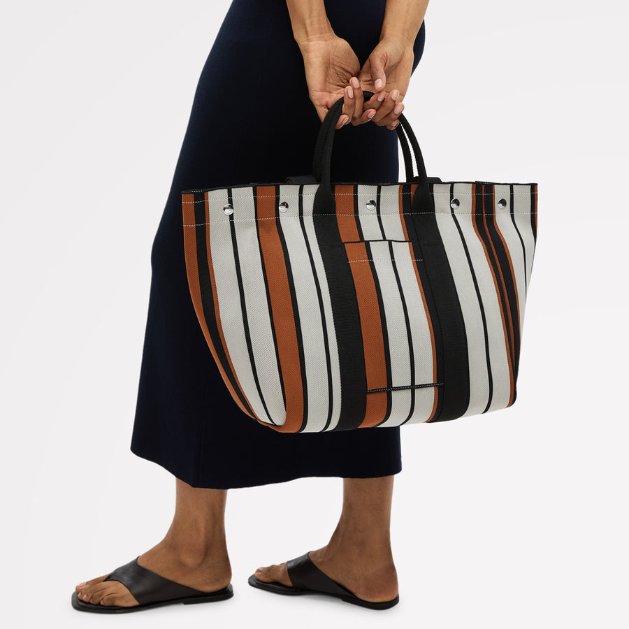 Hadleigh Place Stripe Large Open Top Tote Bag in Snow - 112210