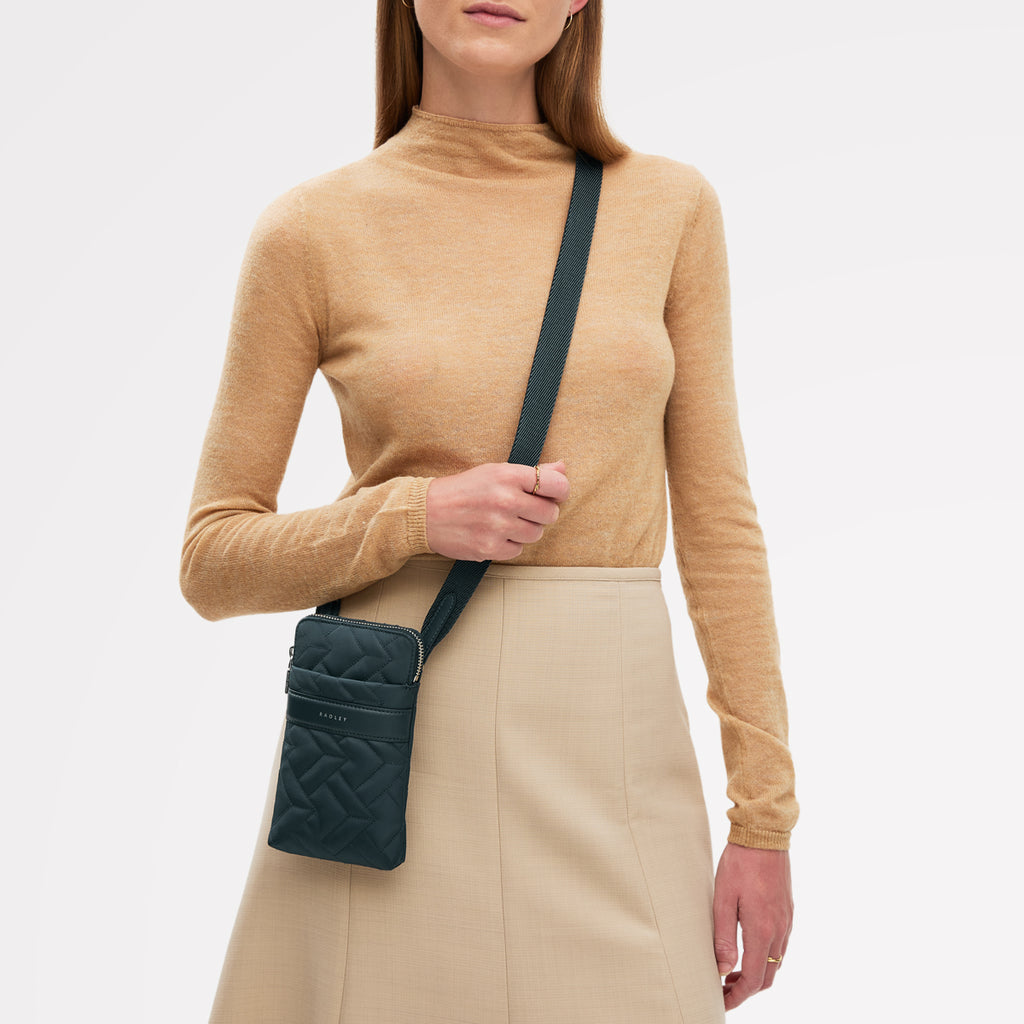 Holland Park Fabric Medium Zip Phone Cross Body Bag in Teal - 112217