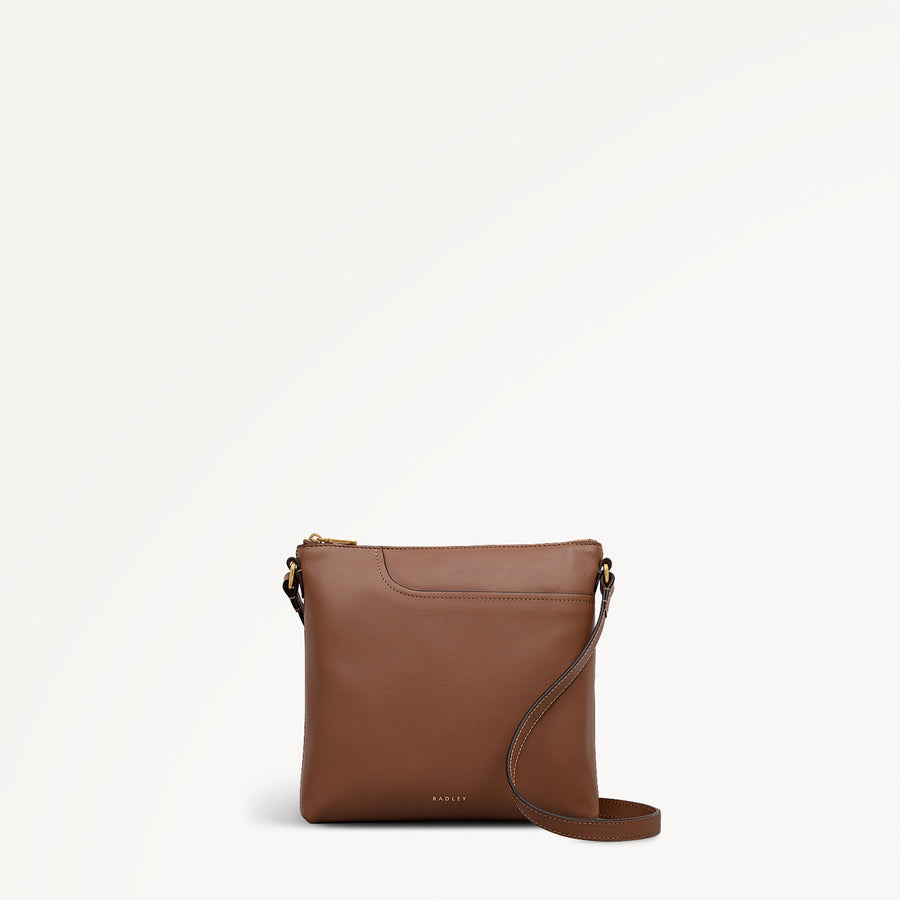 Pockets Small Ziptop Cross Body Bag in Saddle Brown - 112226