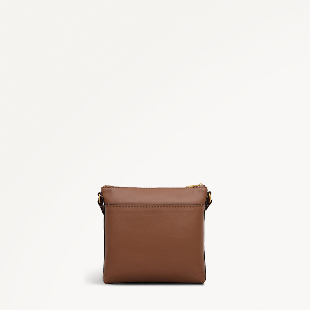 Pockets Small Ziptop Cross Body Bag in Saddle Brown - 112226