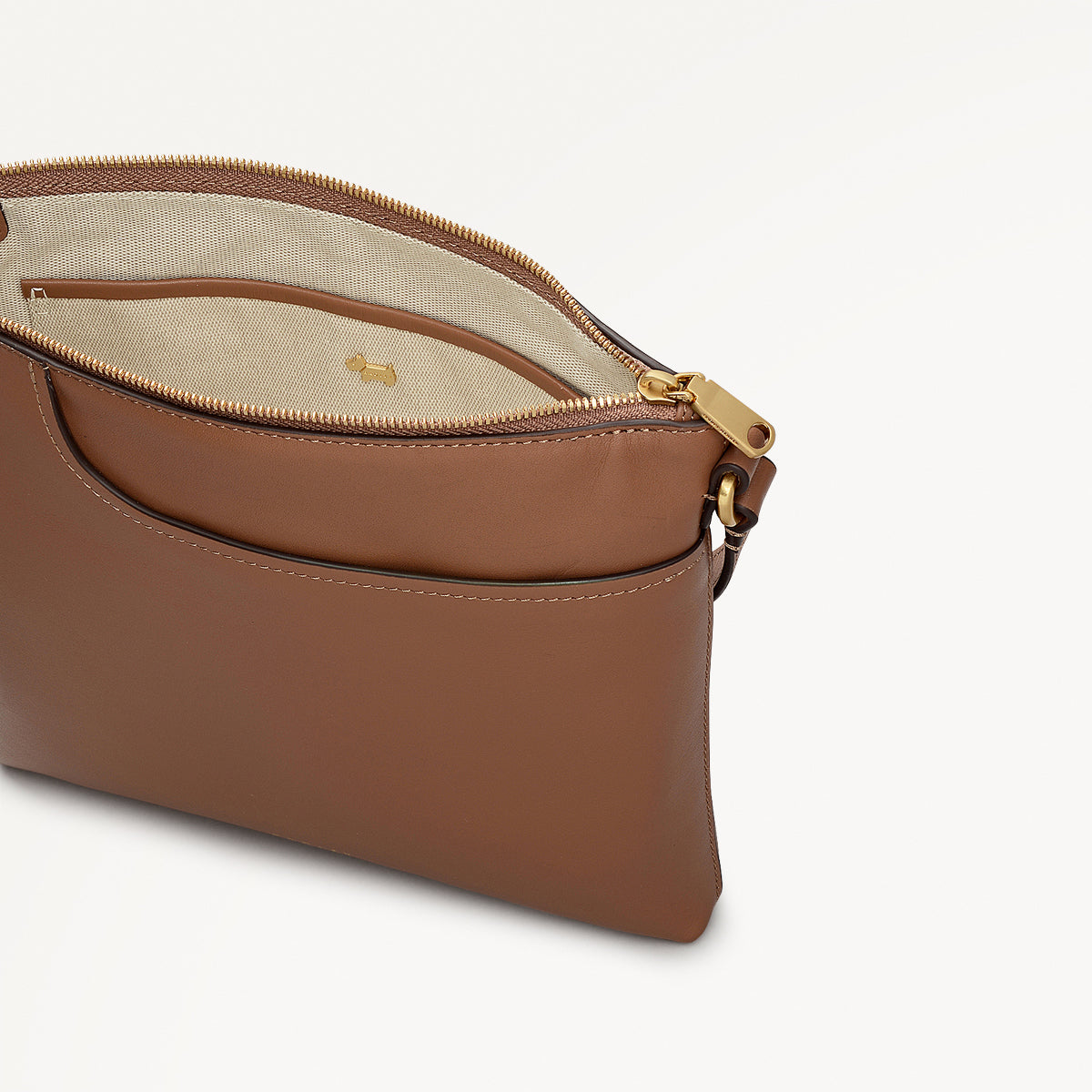 Pockets Small Ziptop Cross Body Bag in Saddle Brown - 112226