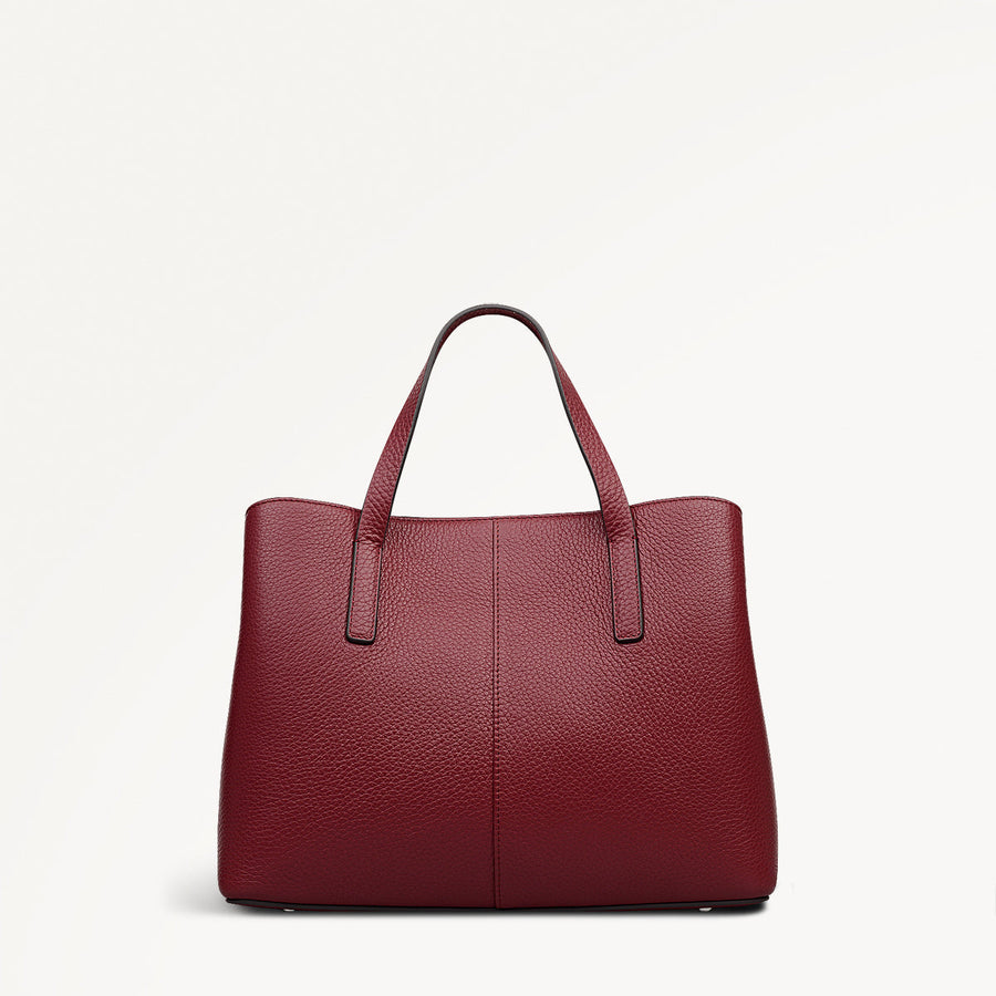 Dukes Place Leather Medium Ziptop Grab Bag in Carmine - 112235