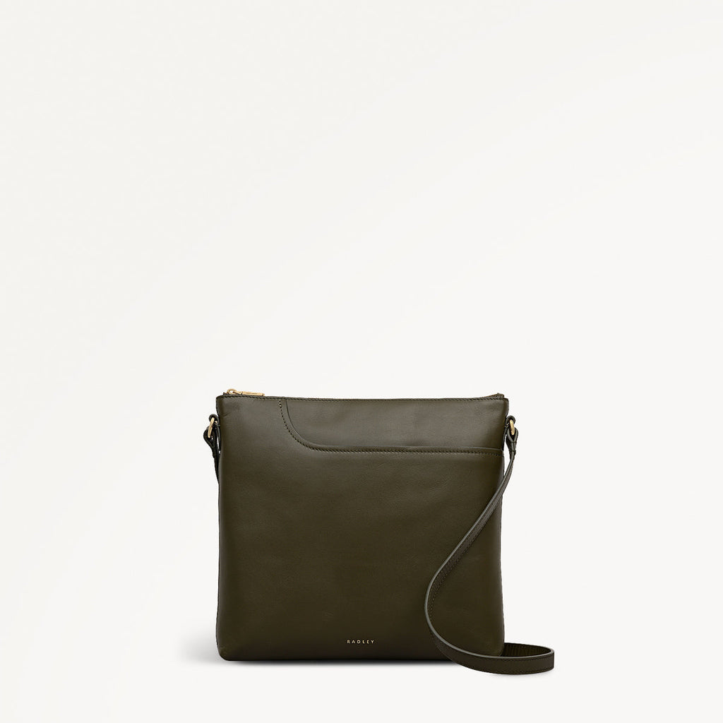 Pockets Leather Large Ziptop NS Cross Body Bag in Pine Needle - 112238