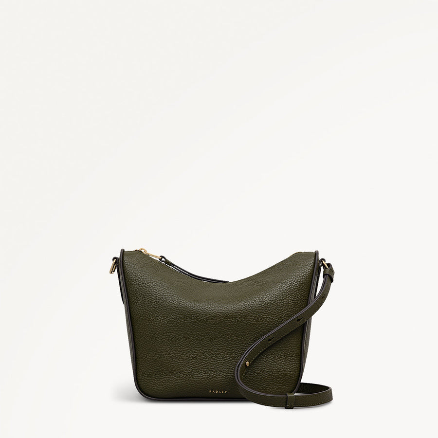 Oak Street Leather Medium Ziptop Cross Body Bag in Pine Needle - 112242