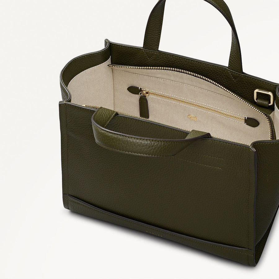 Oak Street Leather Medium Ziptop Grab Bag in Pine Needle - 112243