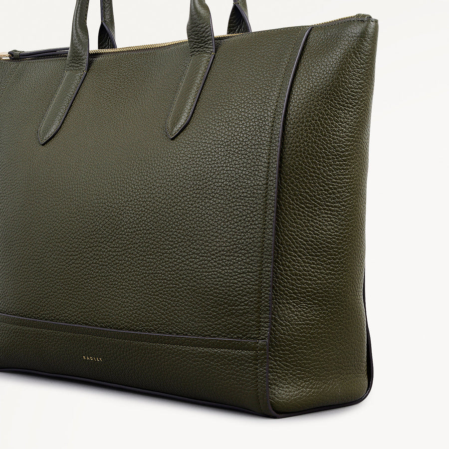 Oak Street Leather Medium Ziptop Tote Bag in Pine Needle - 112244