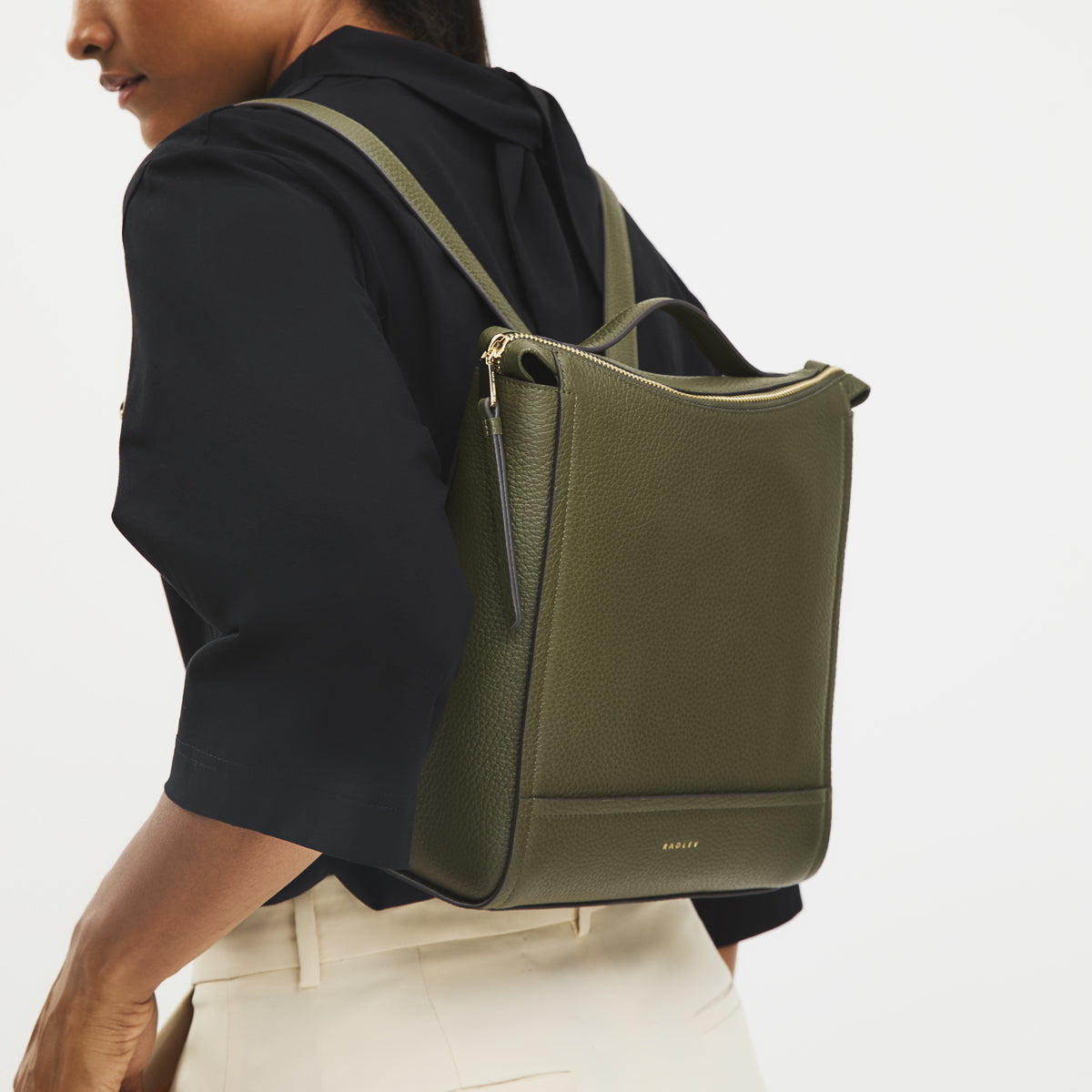Oak Street Leather Small Ziptop Backpack in Pine Needle - 112245