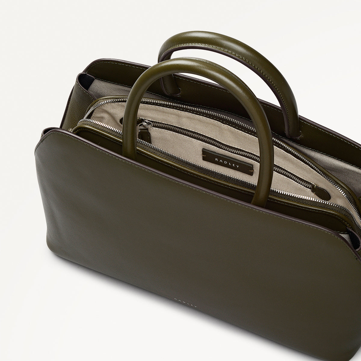 Liverpool Street Leather Medium Ziptop Grab Bag in Pine Needle - 112247