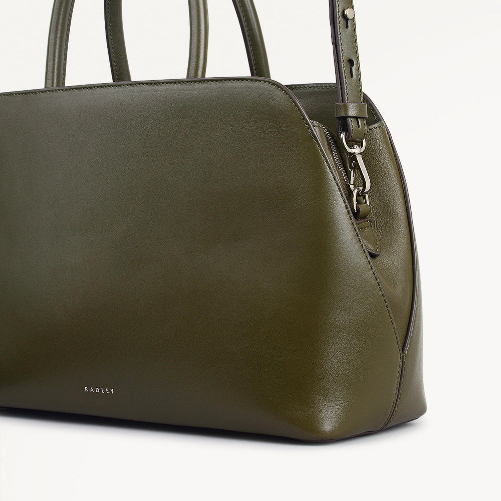 Liverpool Street Leather Medium Ziptop Grab Bag in Pine Needle - 112247