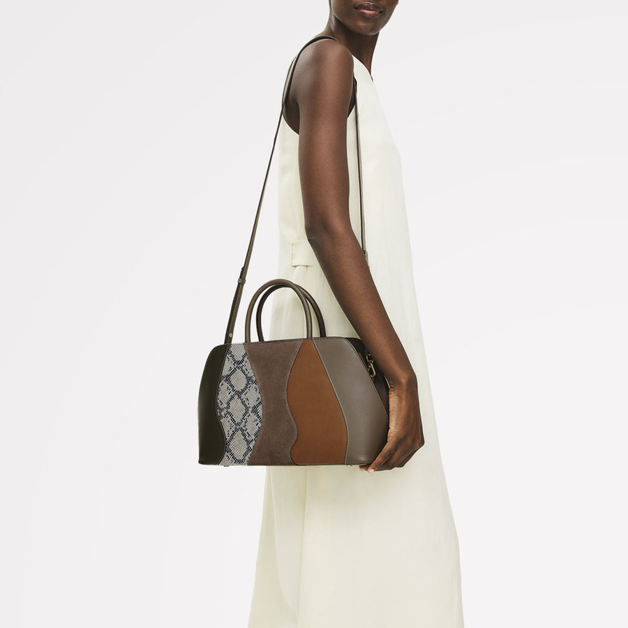 Liverpool Street Leather Medium Ziptop Grab Bag in Coffee - 112249