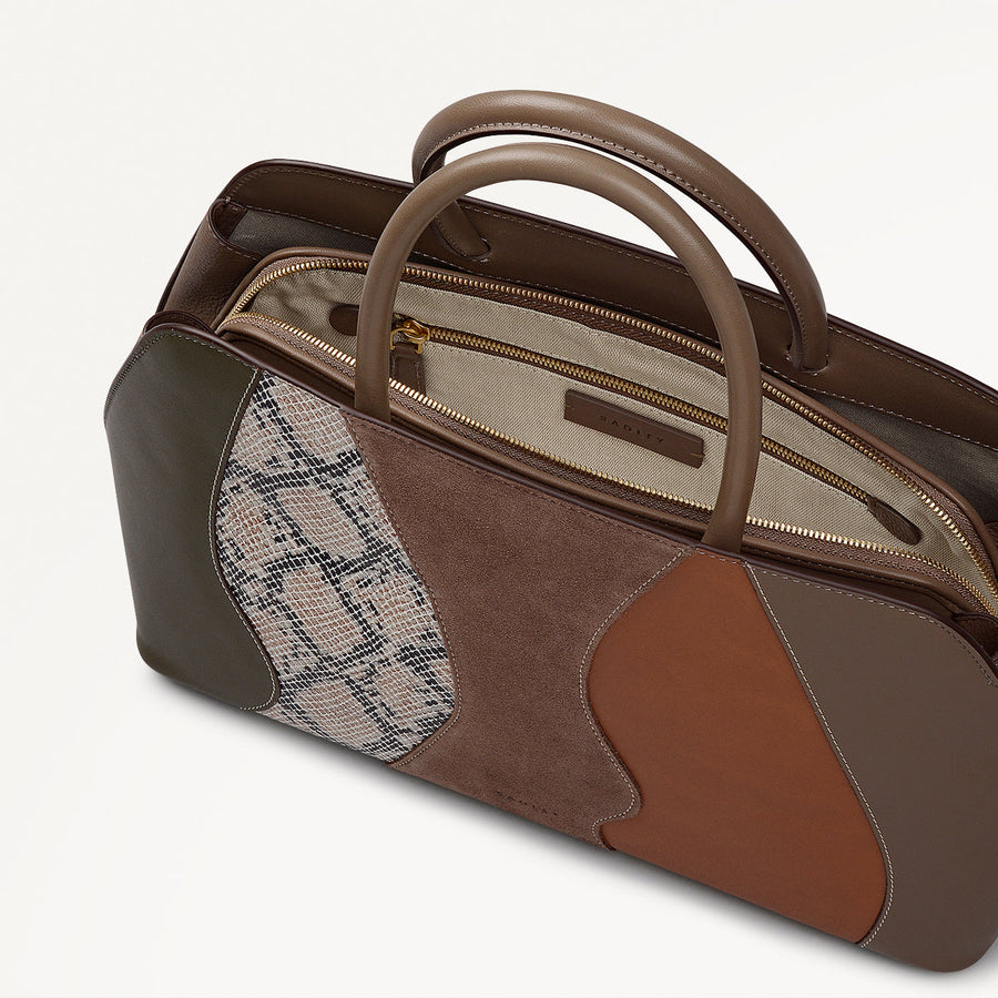 Liverpool Street Leather Medium Ziptop Grab Bag in Coffee - 112249