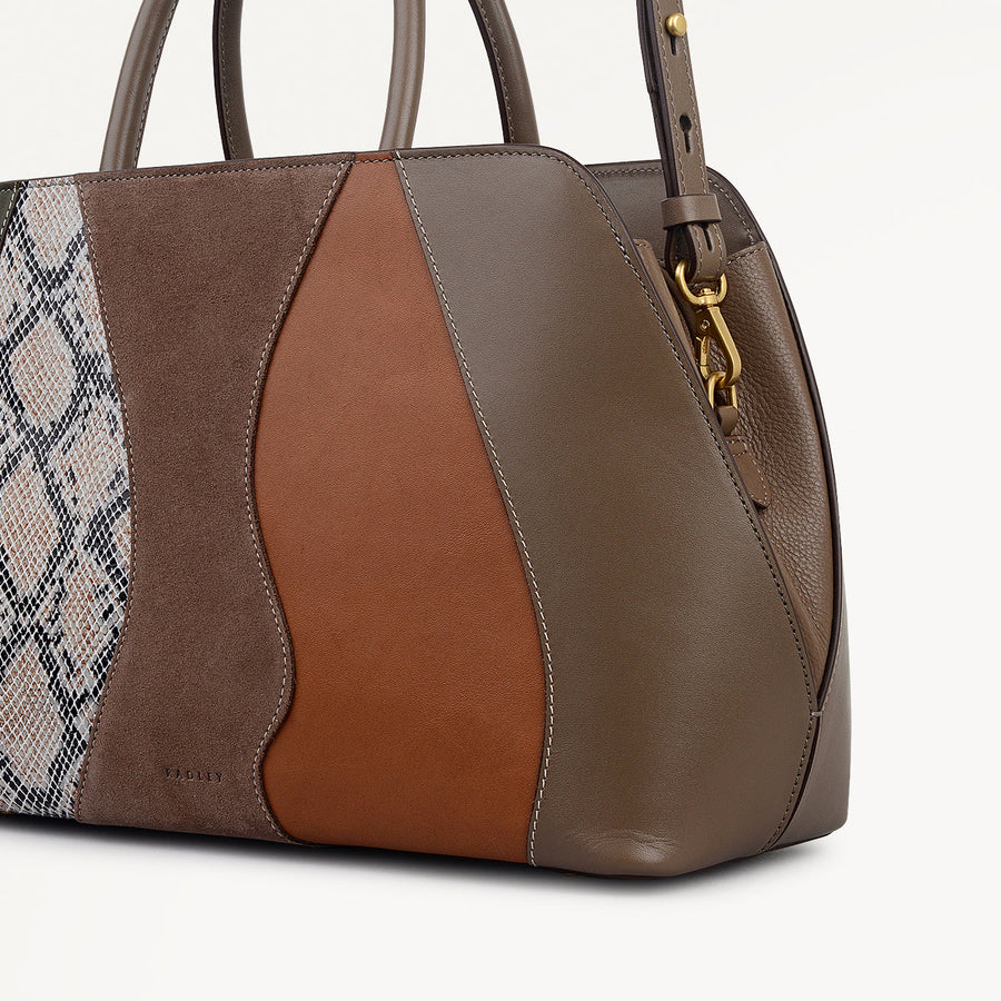 Liverpool Street Leather Medium Ziptop Grab Bag in Coffee - 112249