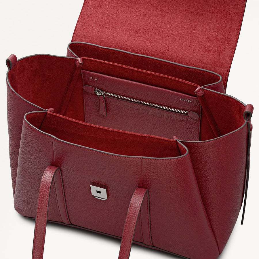 The Chancery Leather Medium Flapover Shoulder Bag in Carmine - 112251