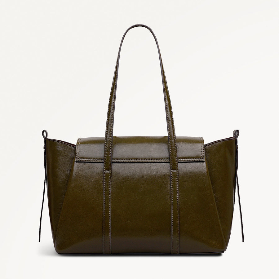 The Chancery Leather Medium Flapover Shoulder Bag in Pine Needle - 112253
