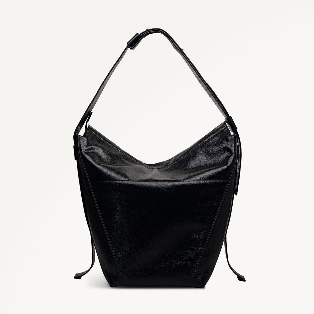 De Beauvoir Leather Large Ziptop Shoulder Bag in Black - 112262