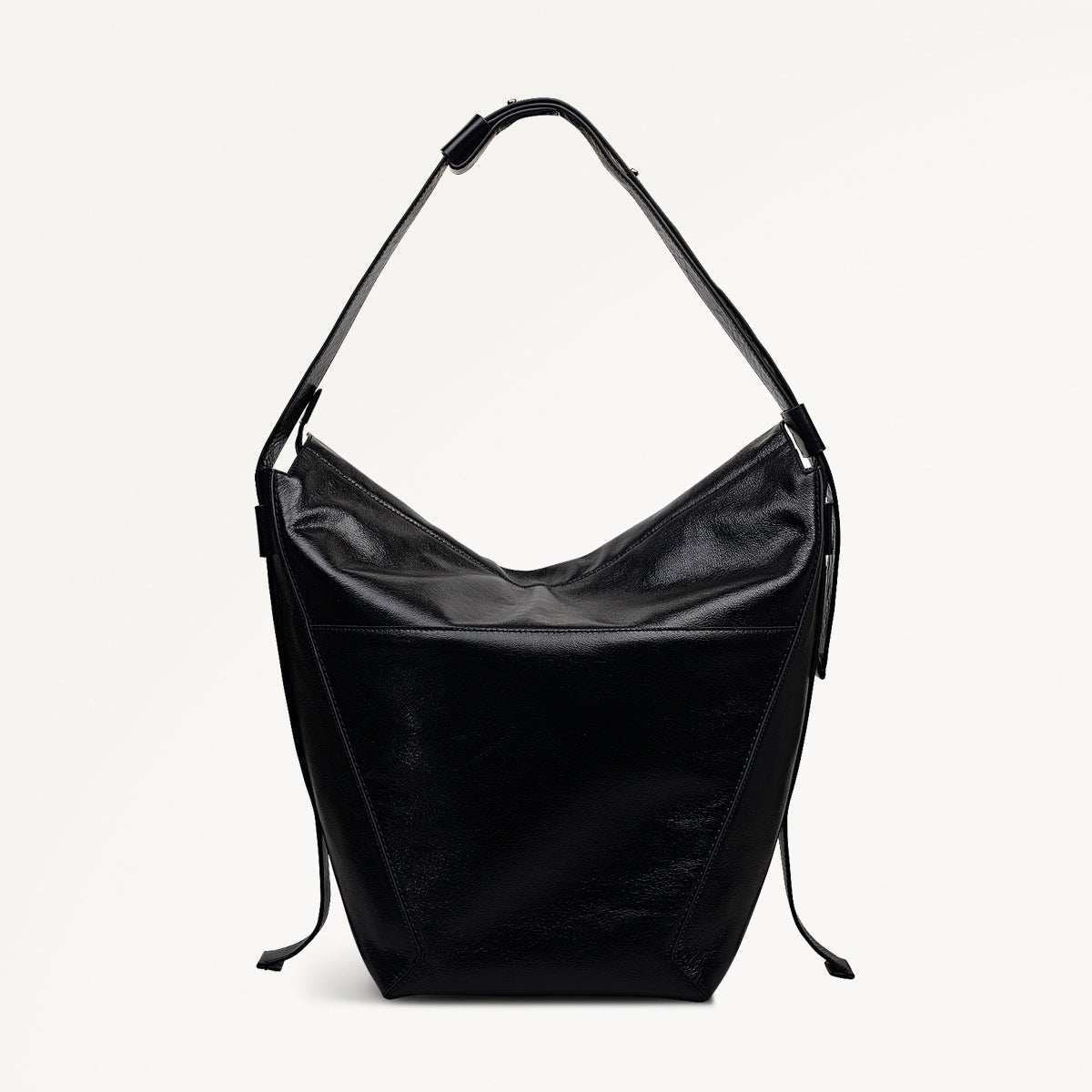 De Beauvoir Leather Large Ziptop Shoulder Bag in Black - 112262