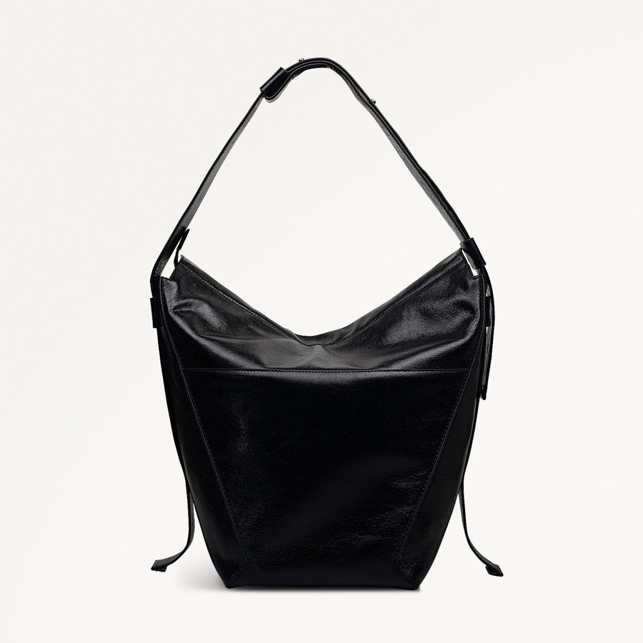 De Beauvoir Leather Large Ziptop Shoulder Bag in Black - 112262