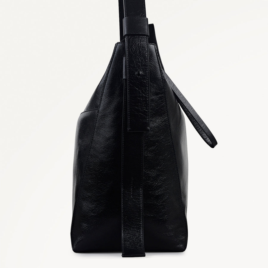 De Beauvoir Leather Large Ziptop Shoulder Bag in Black - 112262