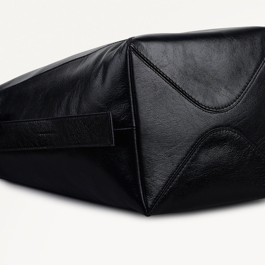 De Beauvoir Leather Large Ziptop Shoulder Bag in Black - 112262