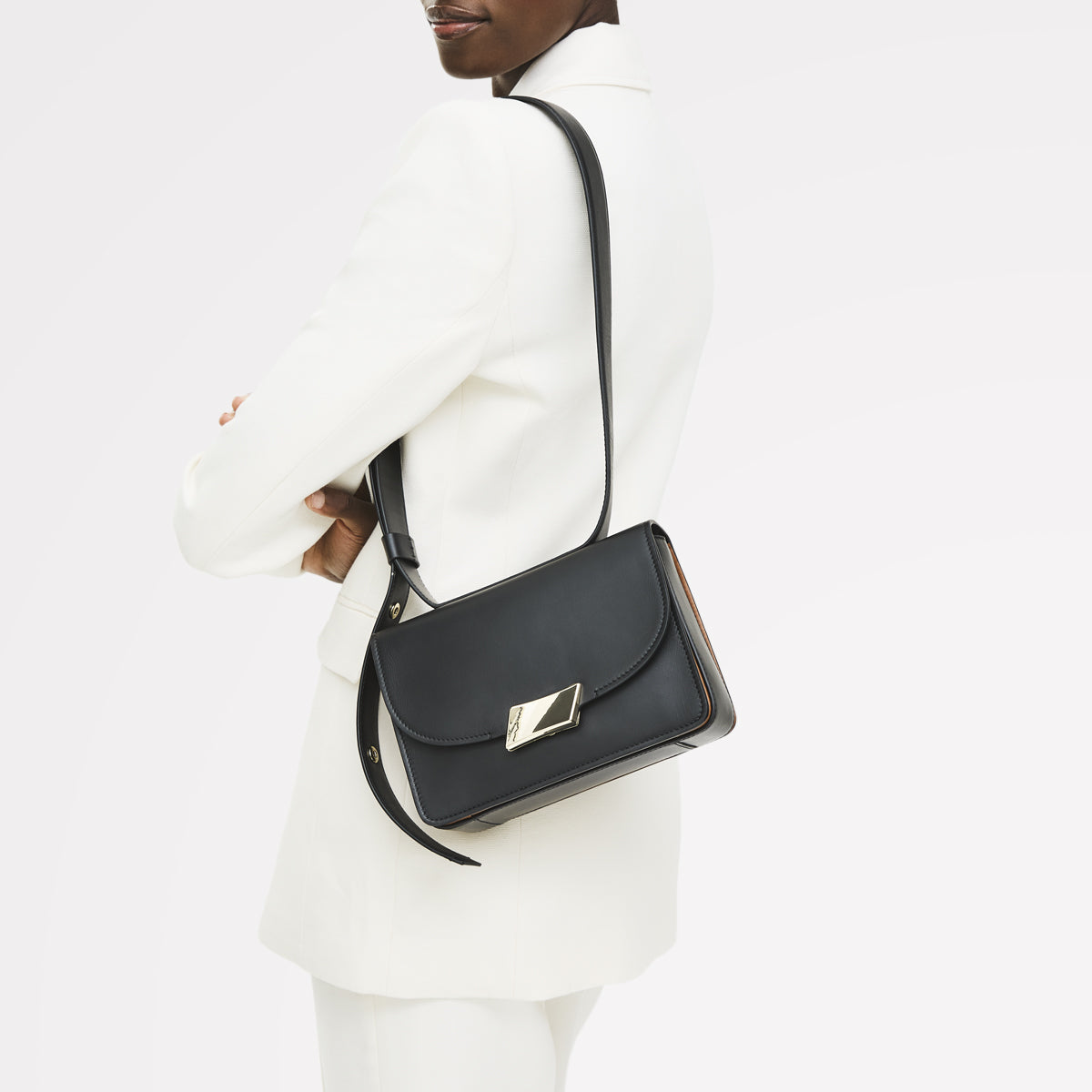 The Belsize Leather Small Flapover Shoulder Bag in Black - 112263