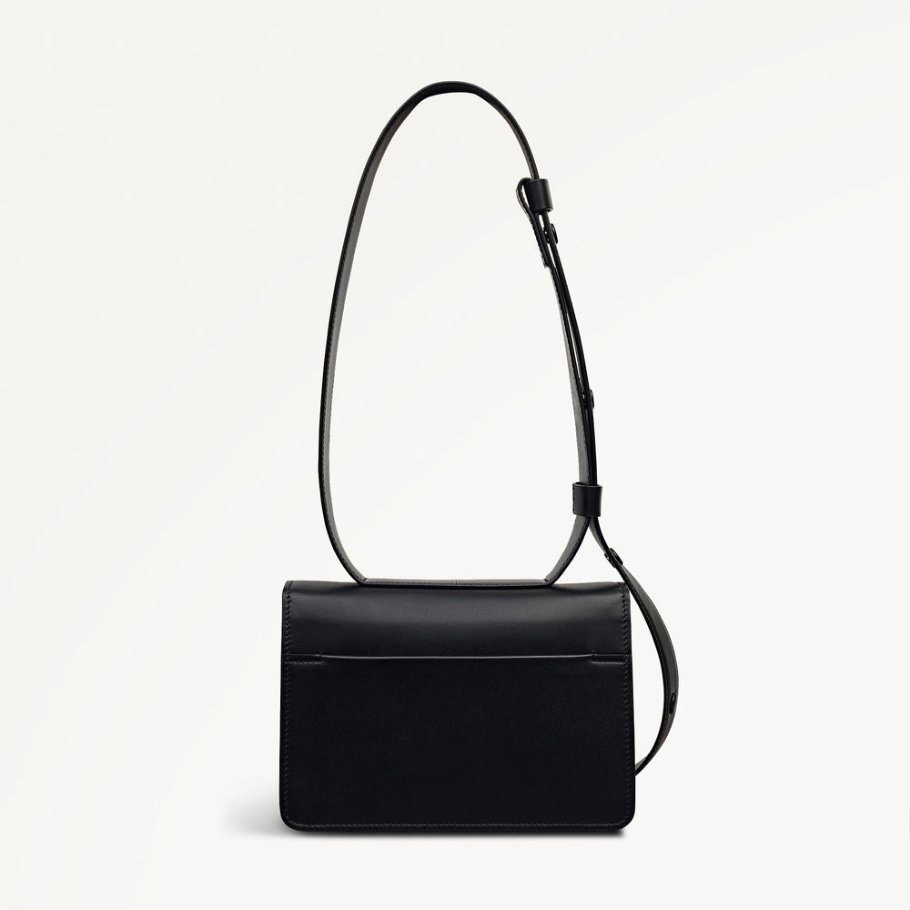 The Belsize Leather Small Flapover Shoulder Bag in Black - 112263