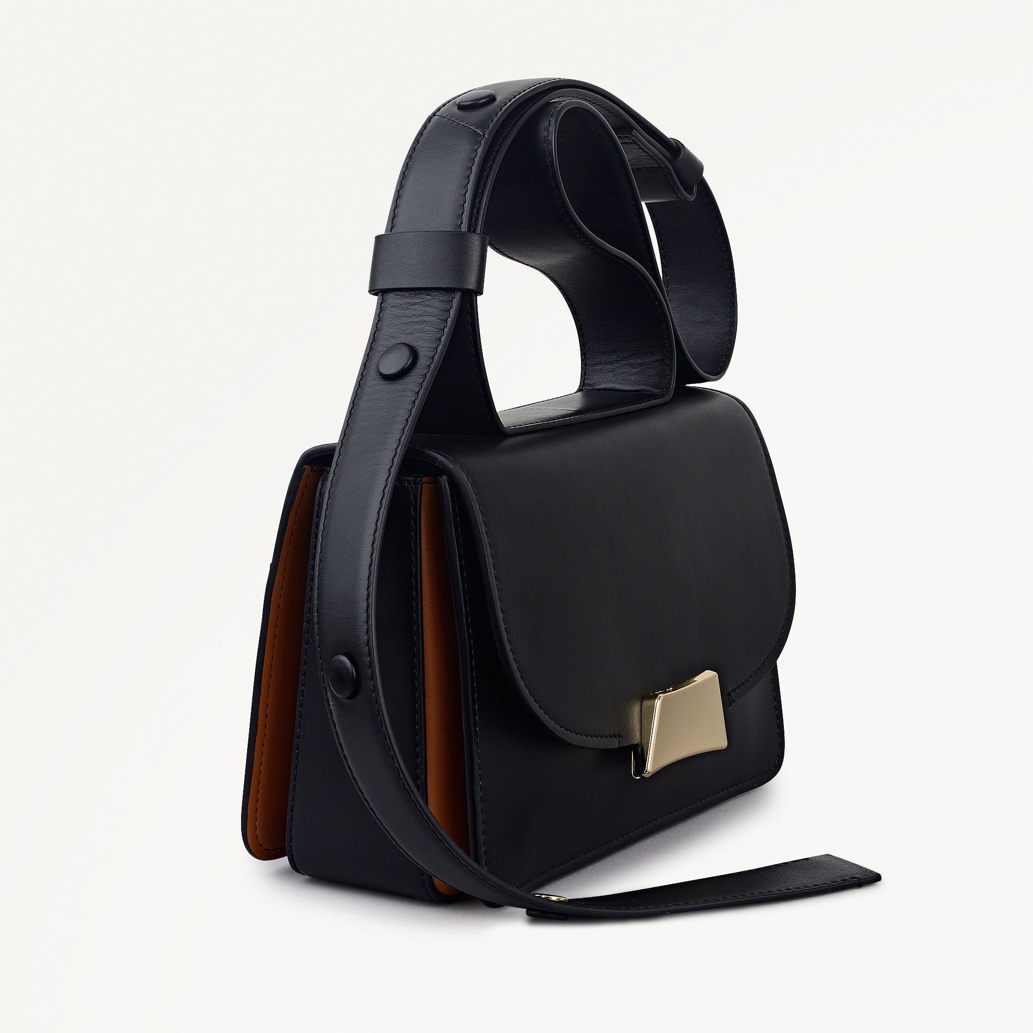 The Belsize Leather Small Flapover Shoulder Bag in Black - 112263