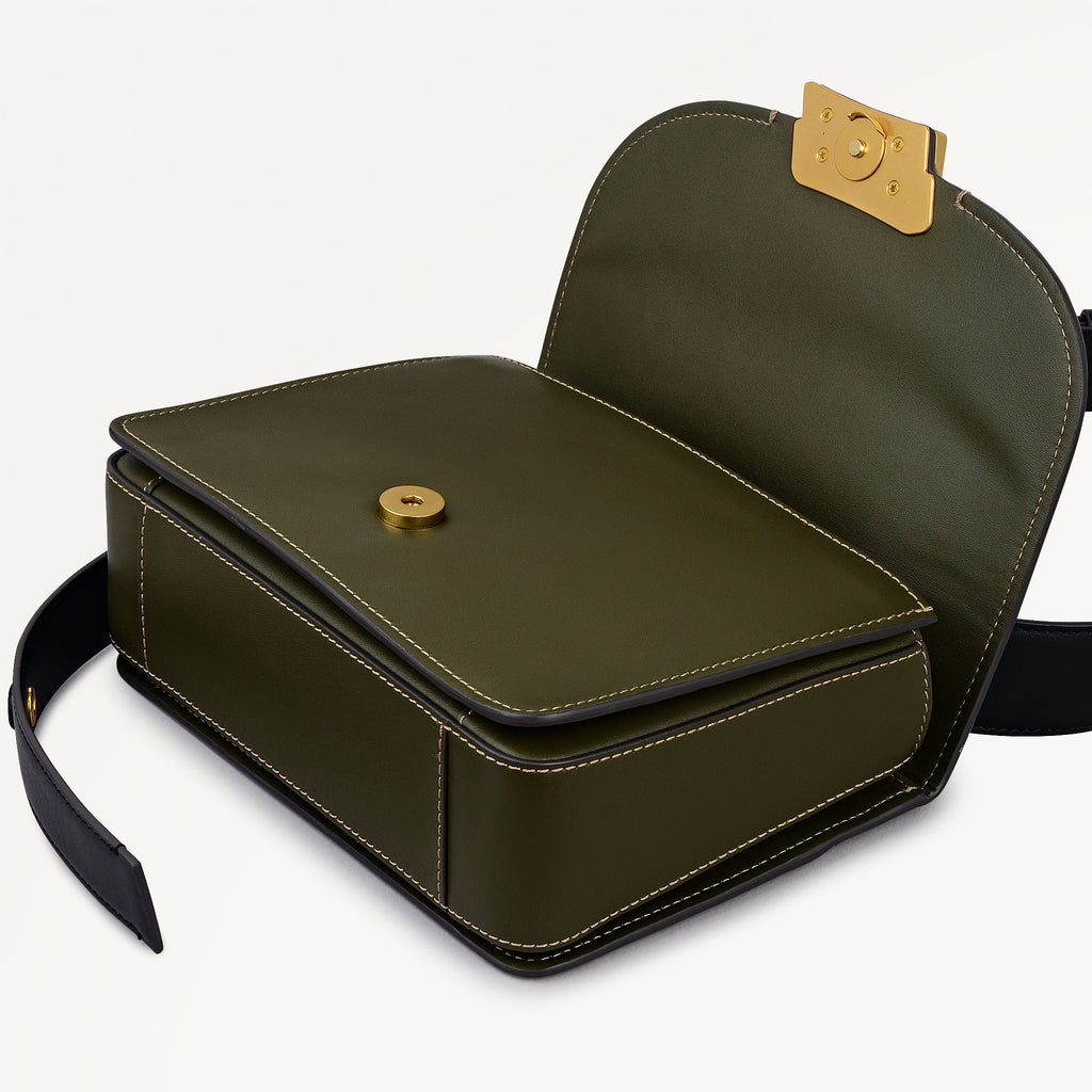 The Belsize Leather Small Flapover Shoulder Bag in Pine Needle - 112264
