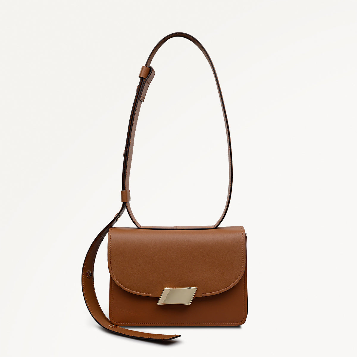 Belsize Leather Small Flapover Shoulder Bag Toffee