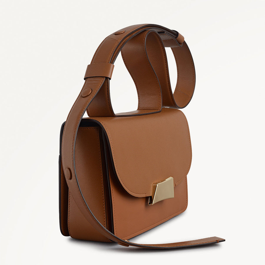 The Belsize Leather Small Flapover Shoulder Bag in Toffee - 112265