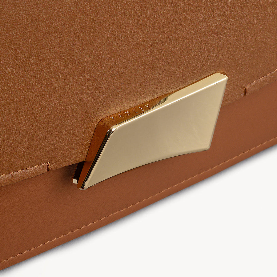 The Belsize Leather Small Flapover Shoulder Bag in Toffee - 112265