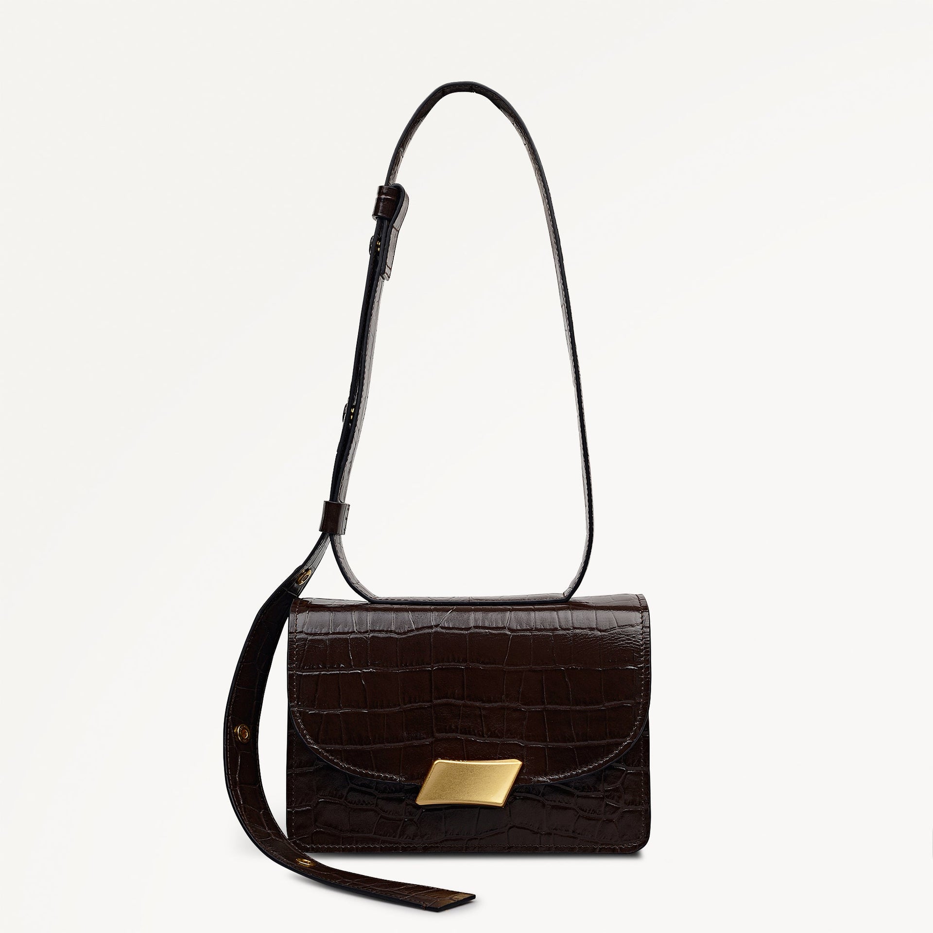 Belsize Leather Small Flapover Shoulder Bag Dark Oak
