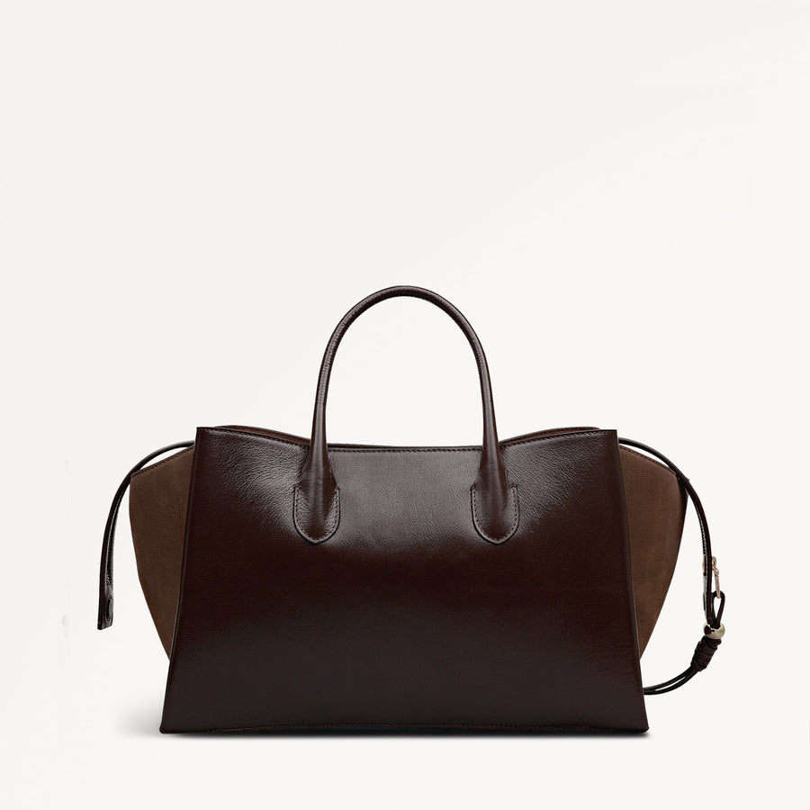 The Romilly Leather Large Ziptop Grab Bag in Dark Oak - 112267