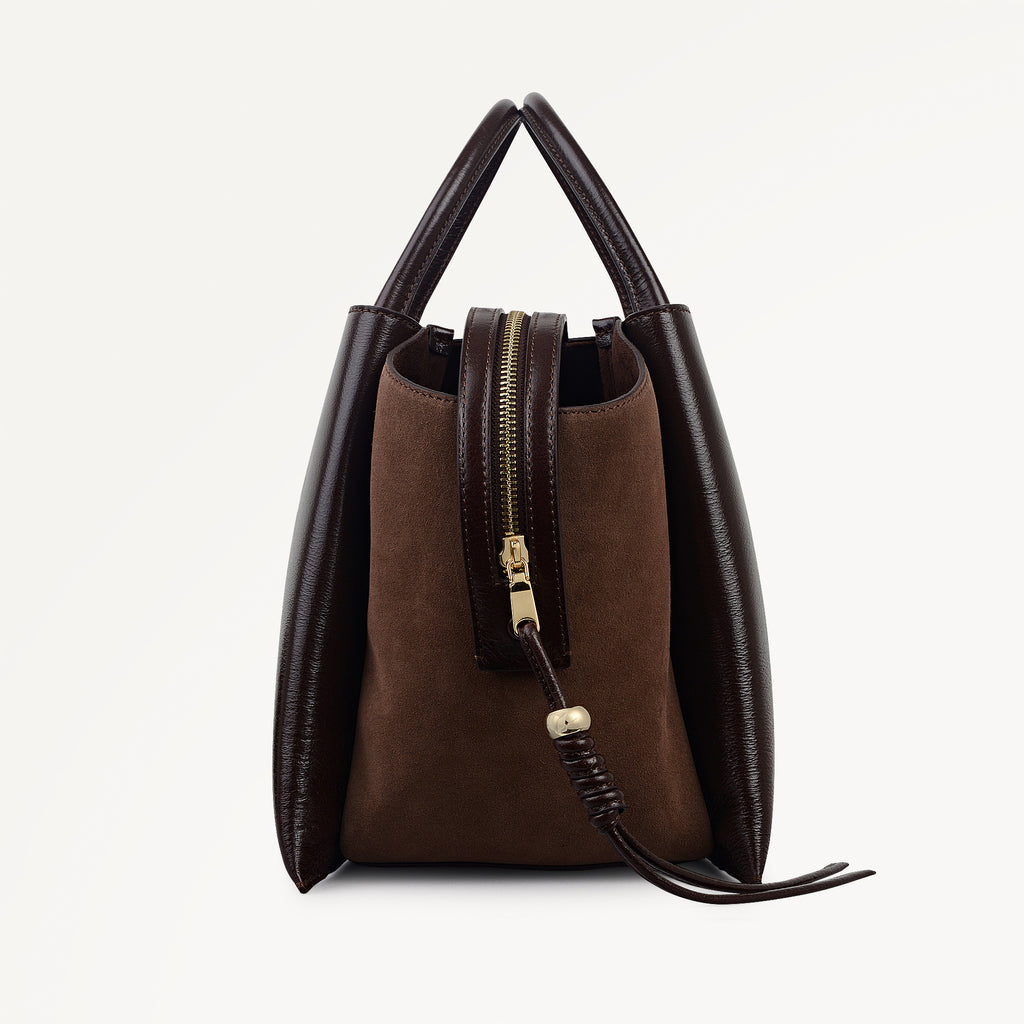 The Romilly Leather Large Ziptop Grab Bag in Dark Oak - 112267